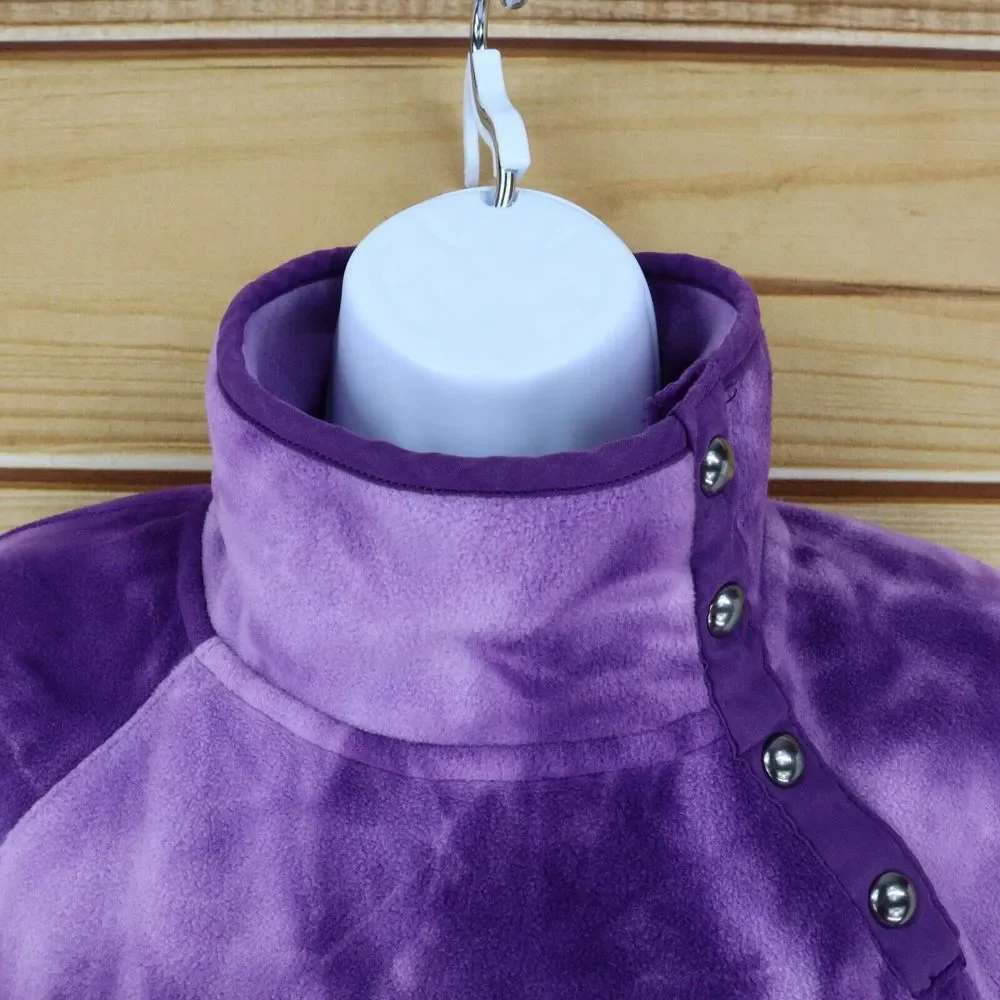 Green Tea High Neck Jacket‎ Womens Size S Purple Tie-Dye Fleece Pockets Buttons